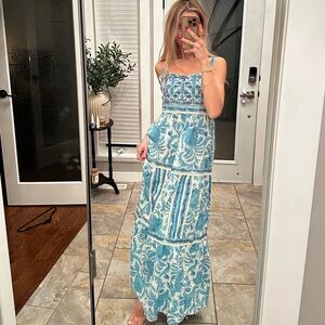 Joie Turquoise and White Patterned Maxi Dress